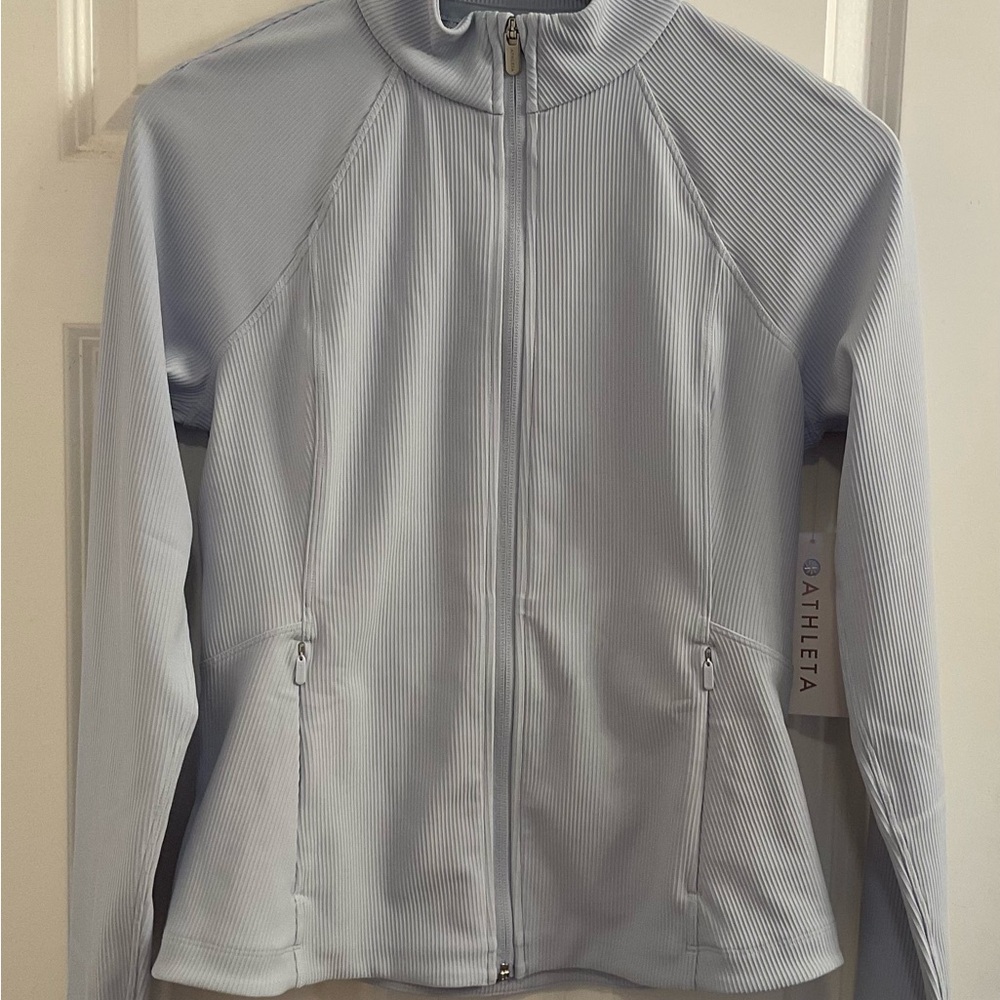 Athleta Salutation Ribbed Jacket III - NWT - Medium - Gossamer Blue Rib - Picture 2 of 12